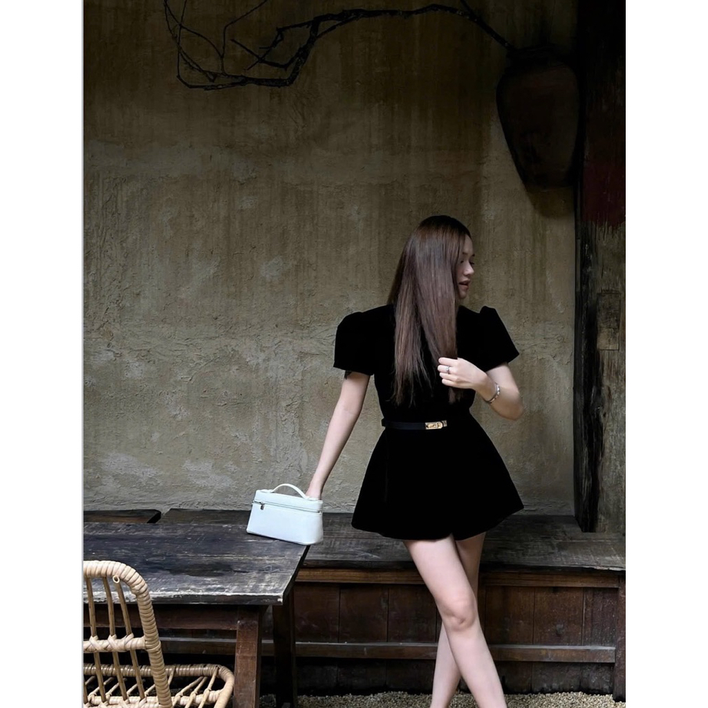 [V1.1056] Jum Nhung Tay Bồng Cổ Tàu Kèm Đai Da Siêu Xinh | BigBuy360 - bigbuy360.vn