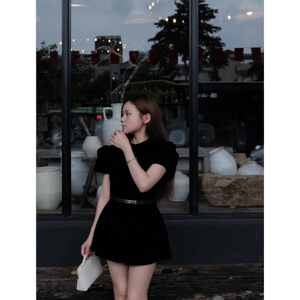 [V1.1056] Jum Nhung Tay Bồng Cổ Tàu Kèm Đai Da Siêu Xinh | BigBuy360 - bigbuy360.vn