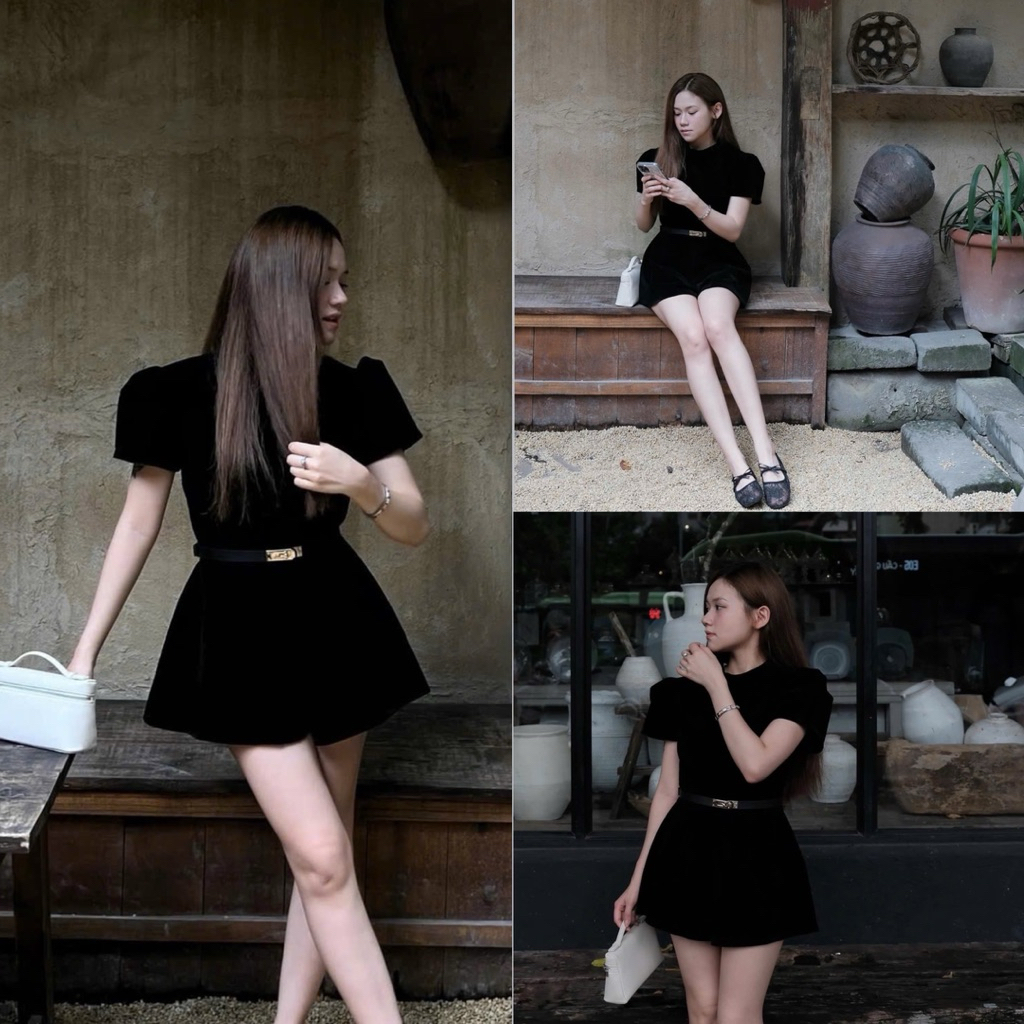 [V1.1056] Jum Nhung Tay Bồng Cổ Tàu Kèm Đai Da Siêu Xinh | BigBuy360 - bigbuy360.vn