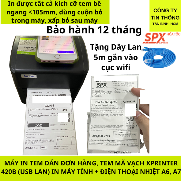 Xprinter XP-420B – Máy in nhiệt cho sàn TMĐT, in đơn hàng từ Máy Tính & Điện Thoại USB LAN
