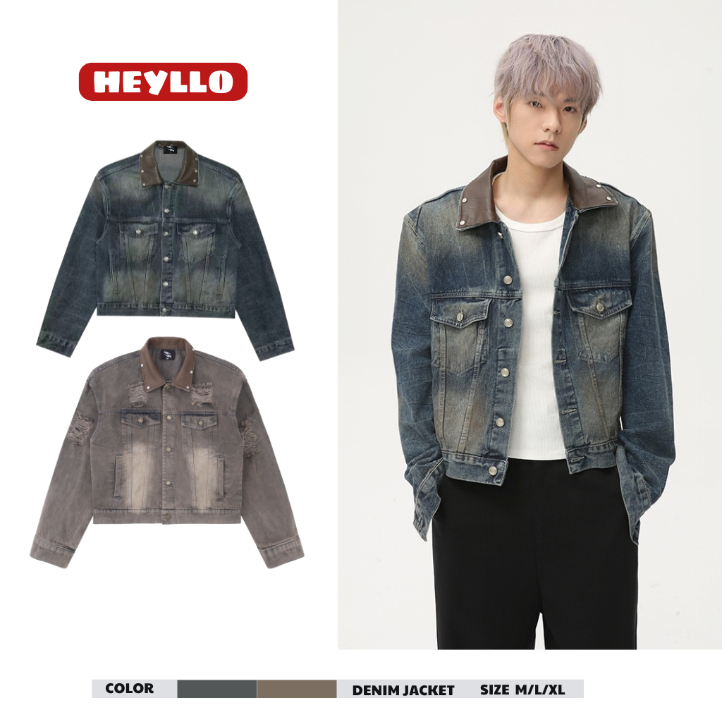 Áo Khoác Denim Jeans Jacket Form Crop Tôn Dáng Cổ Áo Phối Da 2 Color.