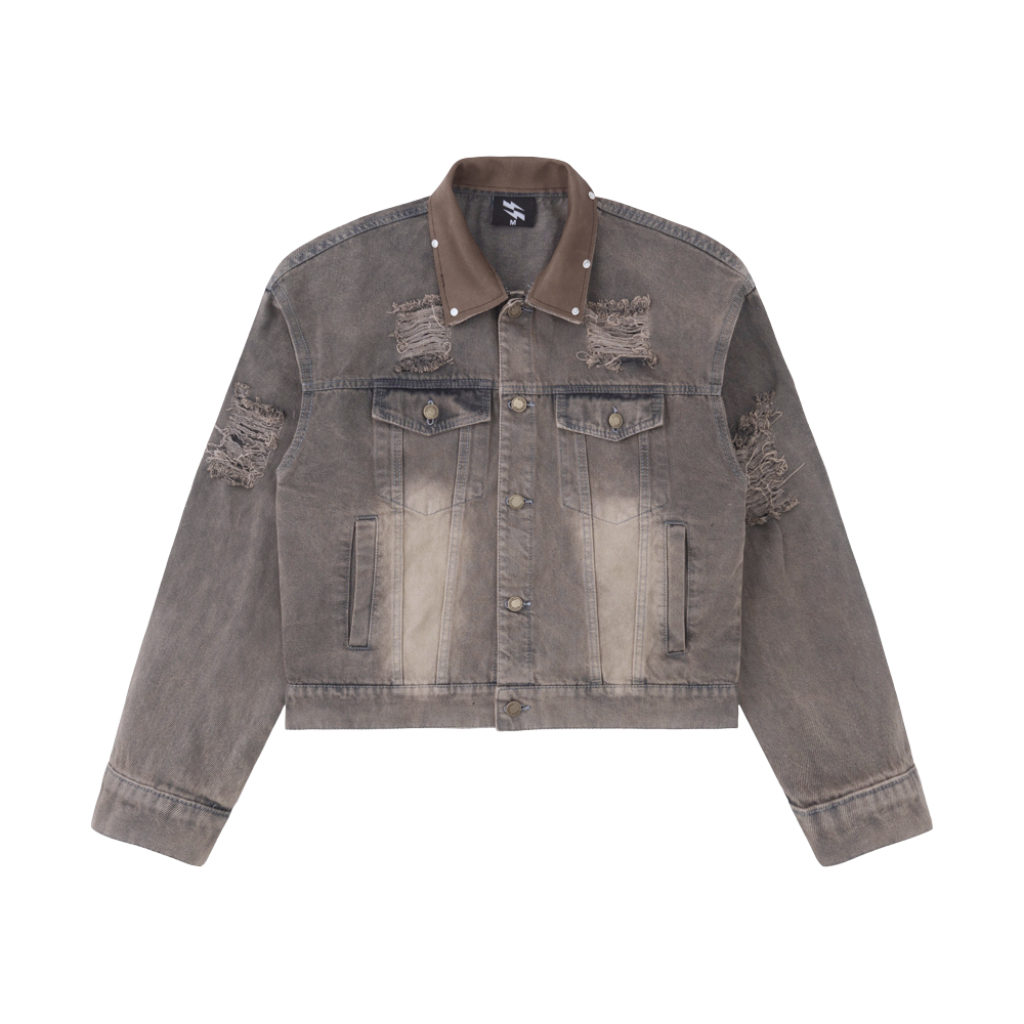 Áo Khoác Denim Jeans Jacket Form Crop Tôn Dáng Cổ Áo Phối Da 2 Color. | BigBuy360 - bigbuy360.vn