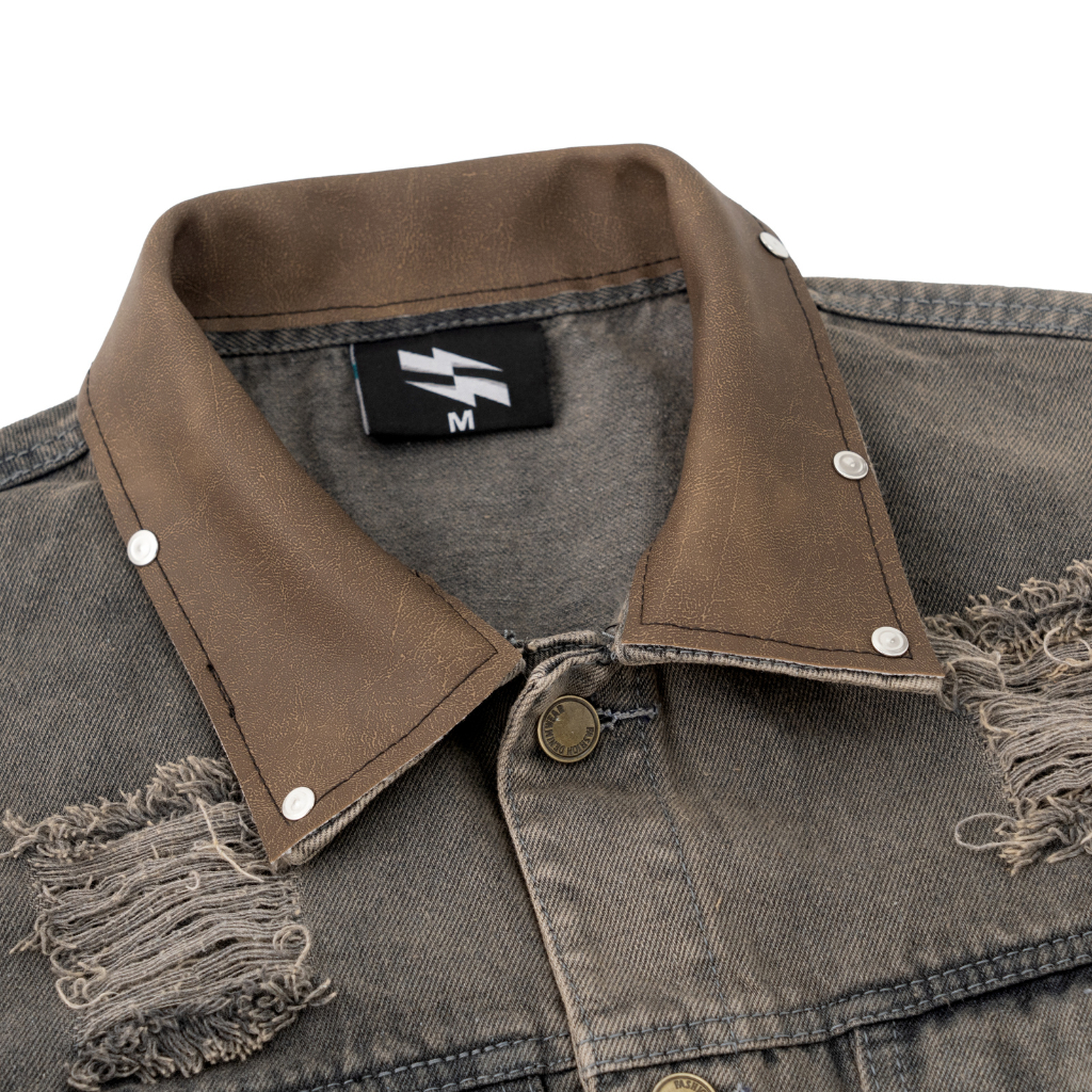 Áo Khoác Denim Jeans Jacket Form Crop Tôn Dáng Cổ Áo Phối Da 2 Color. | BigBuy360 - bigbuy360.vn