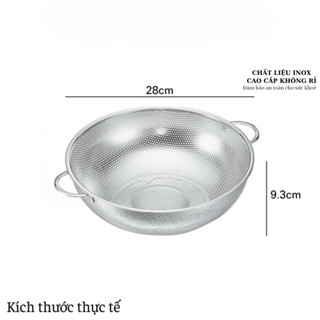 Set 3 Rổ inox 304 đa năng lỗ lưới nhỏ dày - Rổ tròn inox 304 có 3 chân cao ráo nước , Rá inox có quai treo