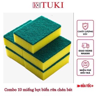 [Combo] Combo 10 miếng bọt biển rửa chén bát 2 mặt xanh vàng - đa năng, tiện dụng