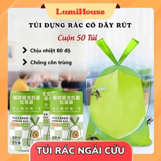 Cuộn Túi Rác Ngải Cứu , 1 Cuộn 50 Túi Đựng Rác Ngải Cứu Chống Côn Trùng Chịu Lực Tốt- Túi Đựng Rác Có Dây Rút