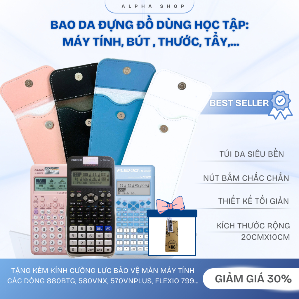  Túi da bảo vệ máy tính cầm tay cho học sinh bao da máy tính bỏ túi Casio fx580vnx fx880btg 570vnplus Deli 799 flexio 