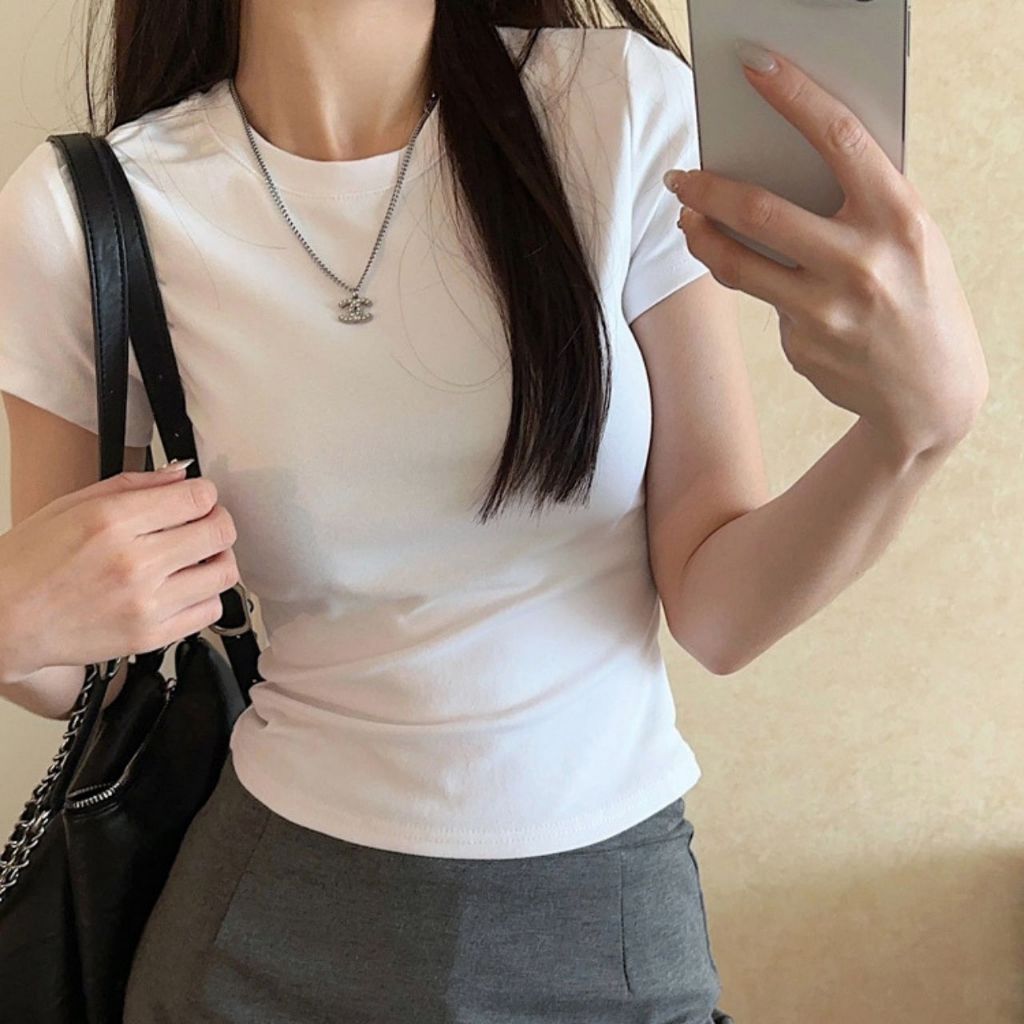 Áo Thun Nữ ELY Cotton Basic Cổ Tròn Tay Ngắn Form Ôm Nhiều Màu Thời Trang Cá Tính Hàn Quốc ELY318 | BigBuy360 - bigbuy360.vn