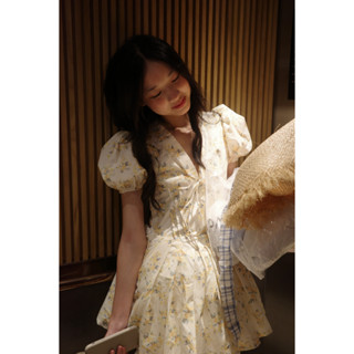 🌼 Joella: Marigold Dress - Váy Babydoll Hoa Nhí Tay Bồng