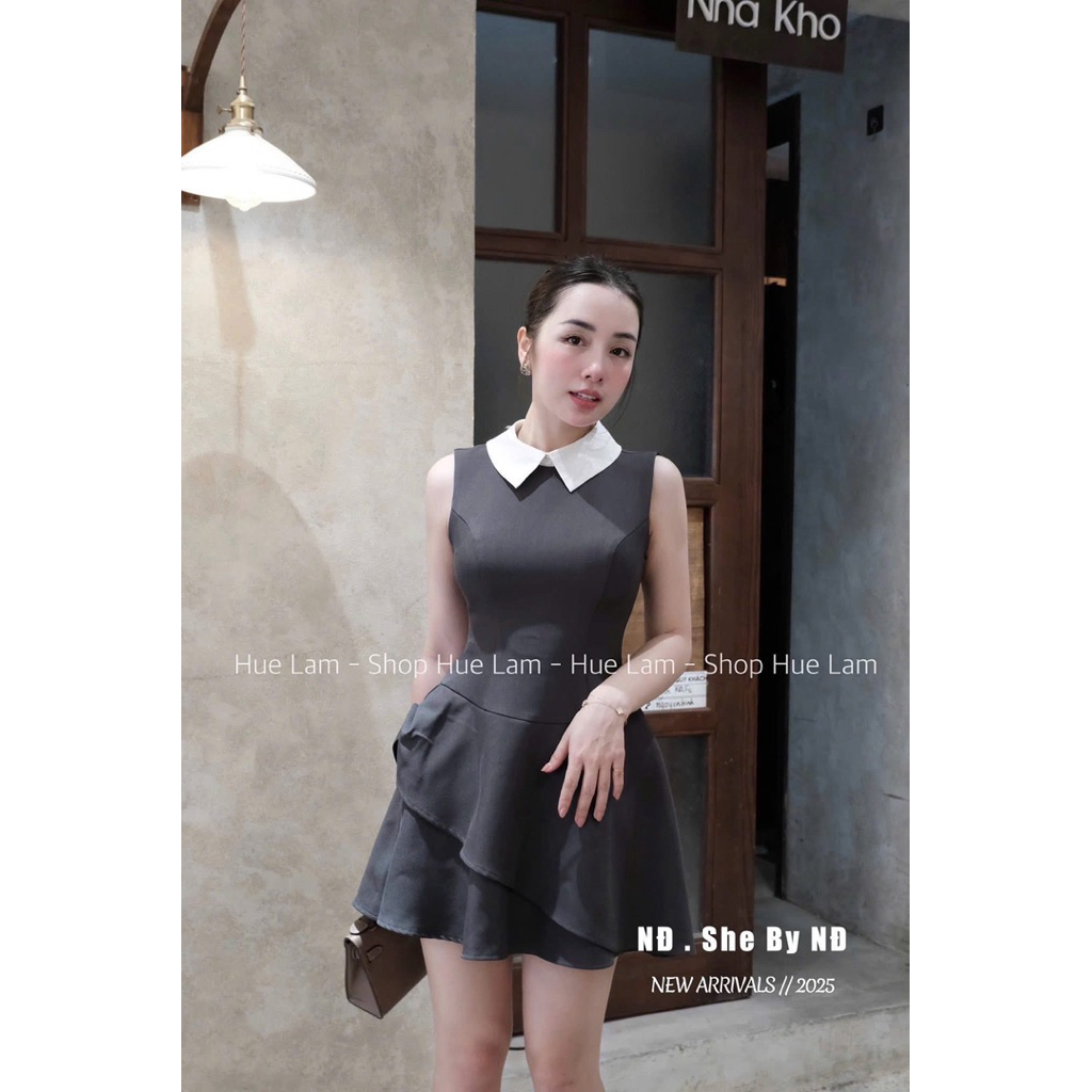 [CÓ SẴN] Đầm xám sát nách phối cổ polo MPB