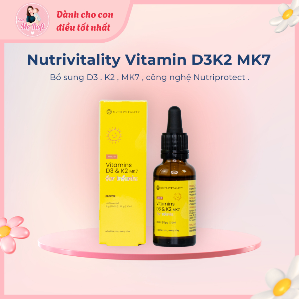 Vitamin D3K2 MK7 Anh Quốc Nutrivitality dạng giọt, cho trẻ sơ sinh và cho bé - 30ml Mẹ Rofi