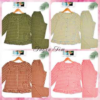  Đồ bộ Đũi Caro nữ bộ nữ dài tay dài chân bộ ngủ mặc nhà 40-70kg đường may kĩ 