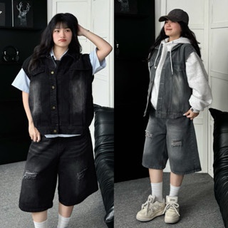  Jaystoree | Quần Shorts Jean Lửng PAM màu XÁM XANH form Unisex 🖤 Quần ngố bò denim nam nữ ống rộng 