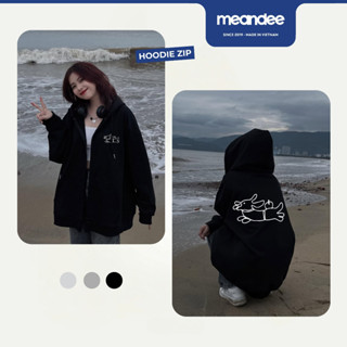 Áo Khoác Hoodie Nam Nữ Meandee Hoodie Zip Nỉ 2 Da, Lót Lông, Bông Dày Form Rộng Màu Đen, Xám Tiêu Local Brand - KNDOG1