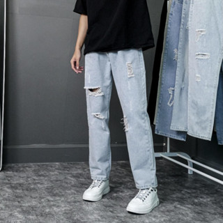 Quần jean nam ống rộng suông màu xanh rêu xám rách lưng chun kéo khóa thời trang pon.mens freeship hà nội