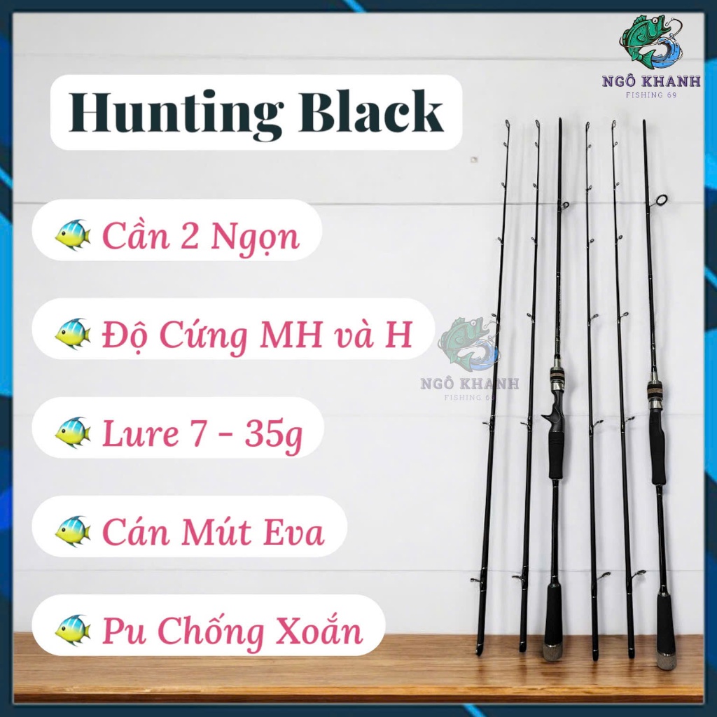 Cần câu lure Hunting Black 2 ngọn độ cứng H và MH