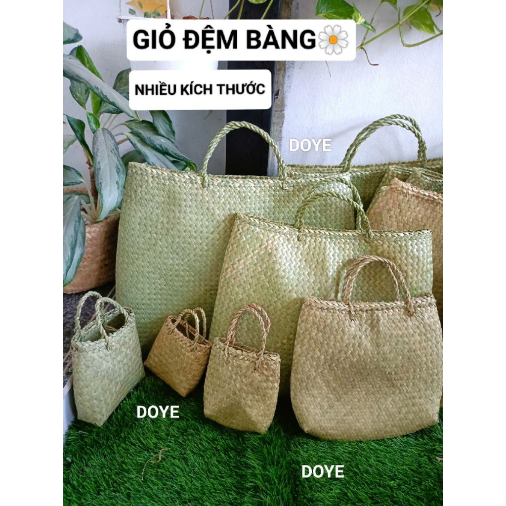 (Nhiều kích)  Giỏ xách đệm bàng ,giỏ lát thủ công,  túi cói dễ thương , đi chợ, du lịch , bảo vệ môi trường