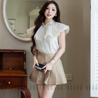 Set áo quần kem tay phồng NGADO , Set áo quần ngắn , Set áo quần kiểu Nữ