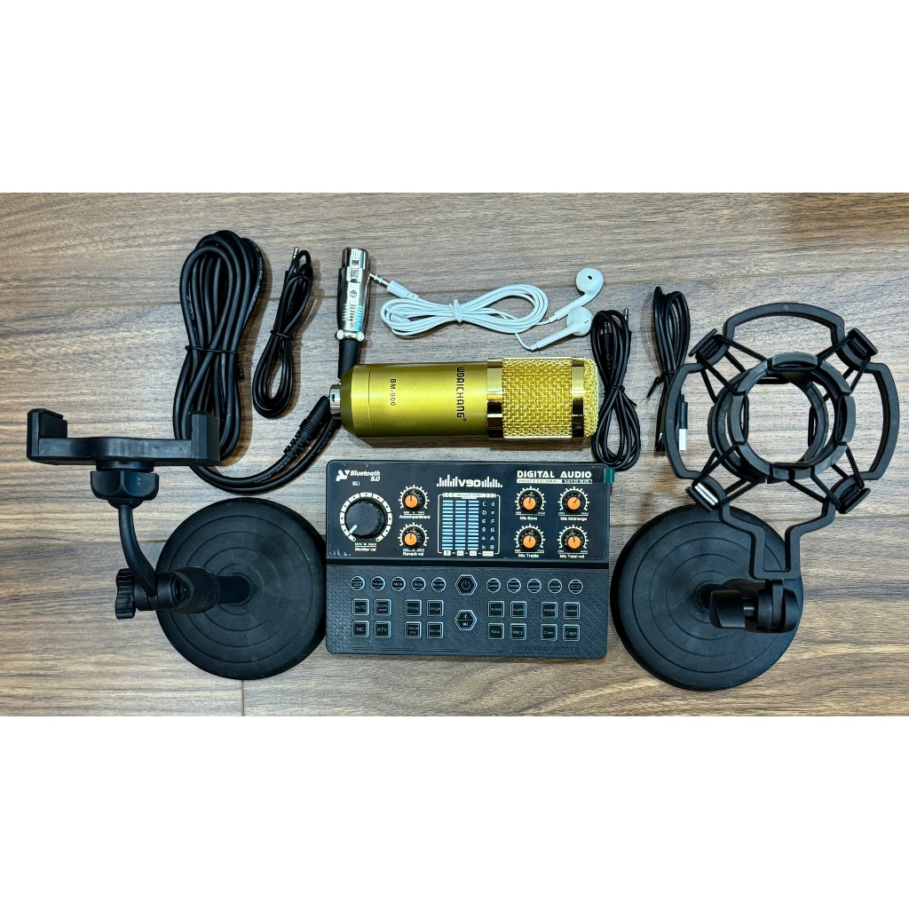 combo bộ v90 mic bm900 chân mic kẹp đt tai nghe