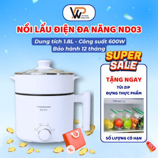 Nồi Lẩu Điện Đa Năng, Nồi Điện Mini  Kèm Xửng Hấp, Chống Dính, Dễ Vệ Sinh, Dung Tích 1,8L - Mã ND03