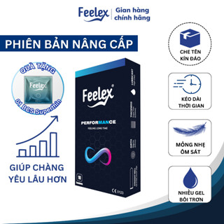 Bao cao su Feelex kéo dài thời gian, siêu mỏng, gân gai, nhiều gel bôi trơn - Hộp 10 bcs
