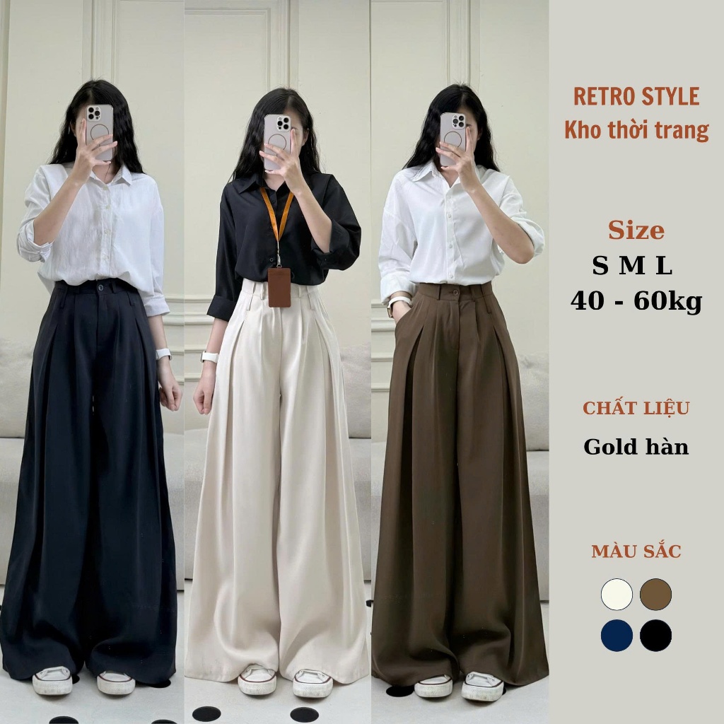 Quần tây công sở ống suông ly to Retrostyle chất GOLD ống rộng dài chùm phủ chân mềm mát chuẩn form đi làm đi học