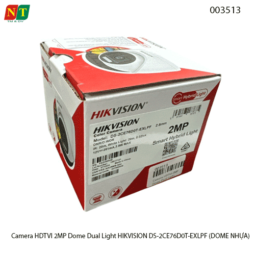 Camera HDTVI 2MP Dome Dual Light HIKVISION DS-2CE76D0T-EXLPF- Hàng chính hãng - Full vat