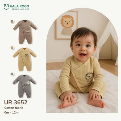 Bodysuit cho bé sơ sinh Ualarogo dài tay 0-12 tháng vải Cotton tăm co giãn cúc chéo 3652