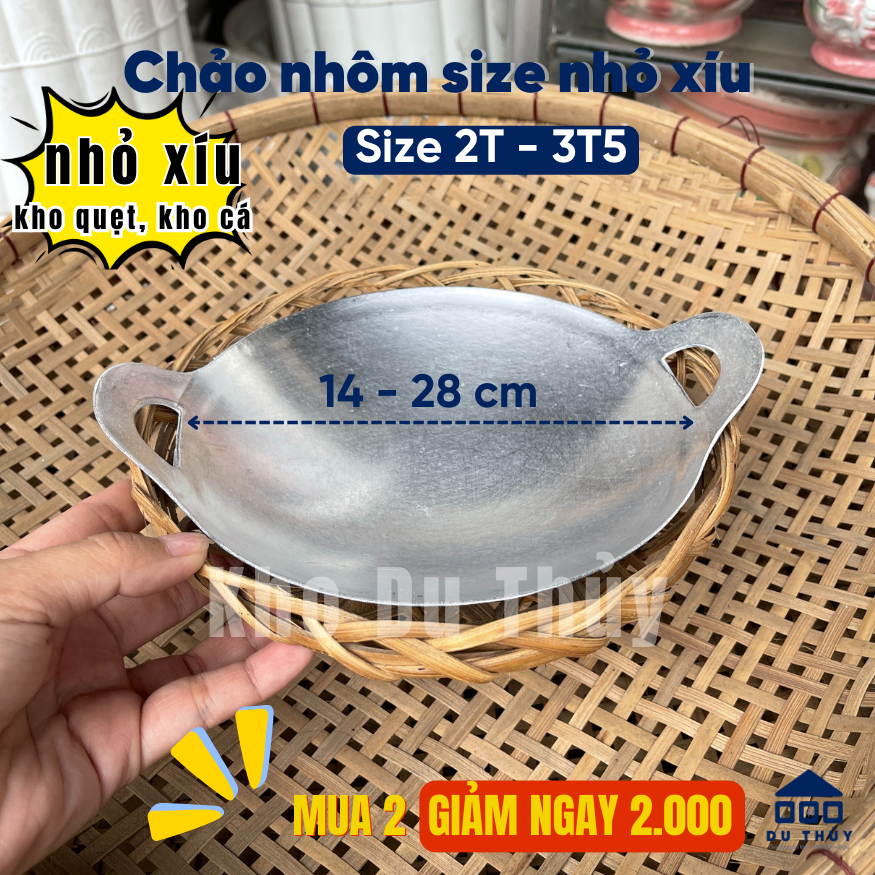 Chảo nhôm máy bay quai liền SIZE NHỎ dùng làm chảo kho quẹt, đổ bánh bò nướng LOẠI NHÔM MỎNG ĐÁY CẠN