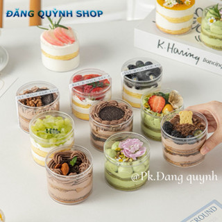  50 Ly Mica Tròn Nhựa Cứng PS 200ml Nắp Vặn Đựng bánh Lạnh Mousse Tiramisu - GD2017 