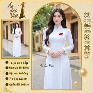 Áo dài trắng thêu lá cờ đỏ sao vàng mặc chụp ảnh dịp lễ độc lập quốc khánh 2/9 truyền thống Việt Nam