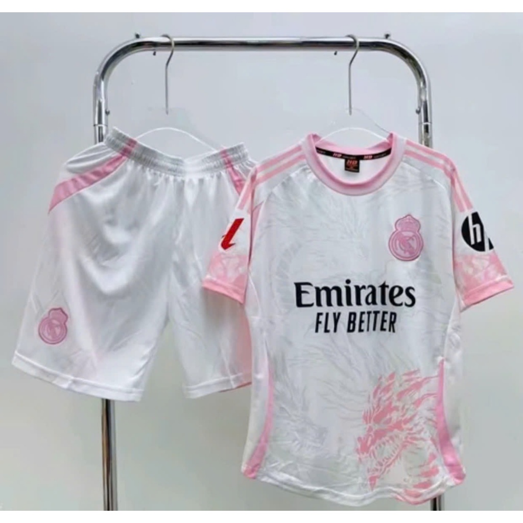 Bộ quần áo bóng đá Real Trắng Hồng