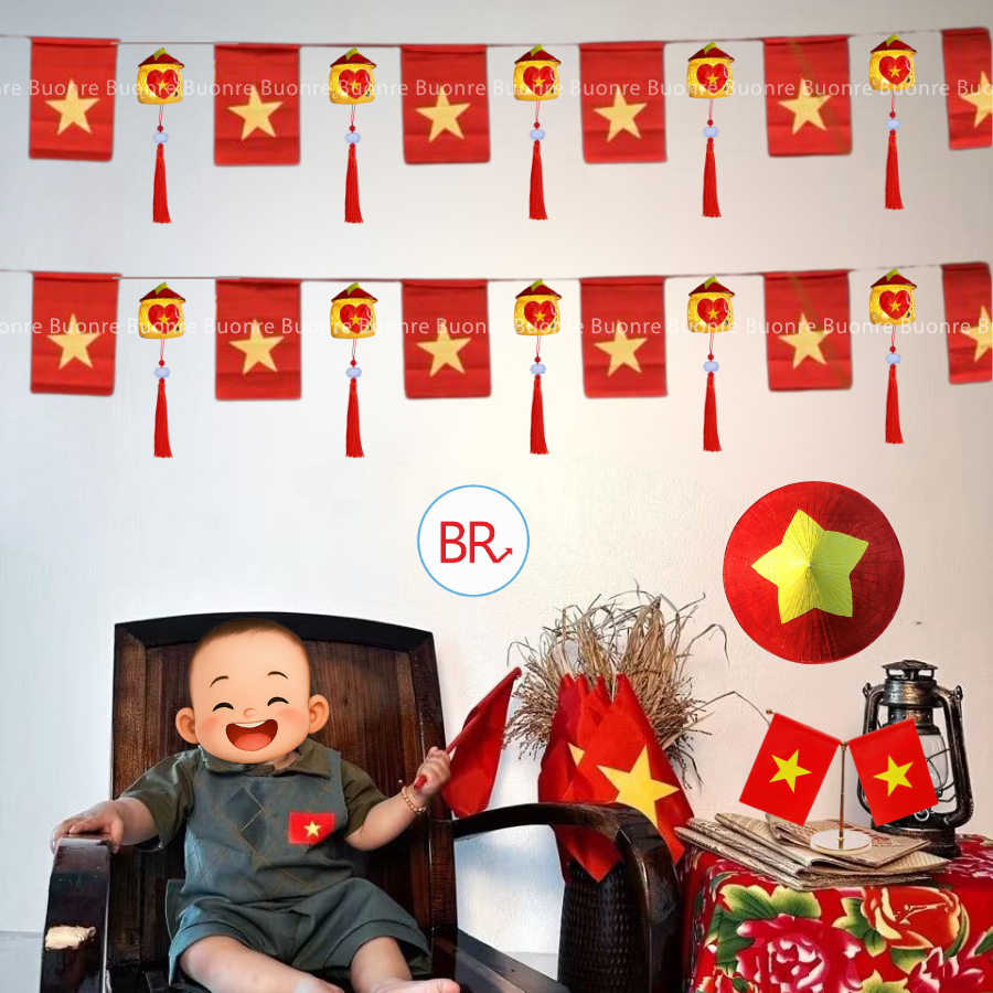 Set Trang Trí Tết Độc Lập Dây Treo Cờ Đảng, Cờ Tổ Quốc, Nón Lá