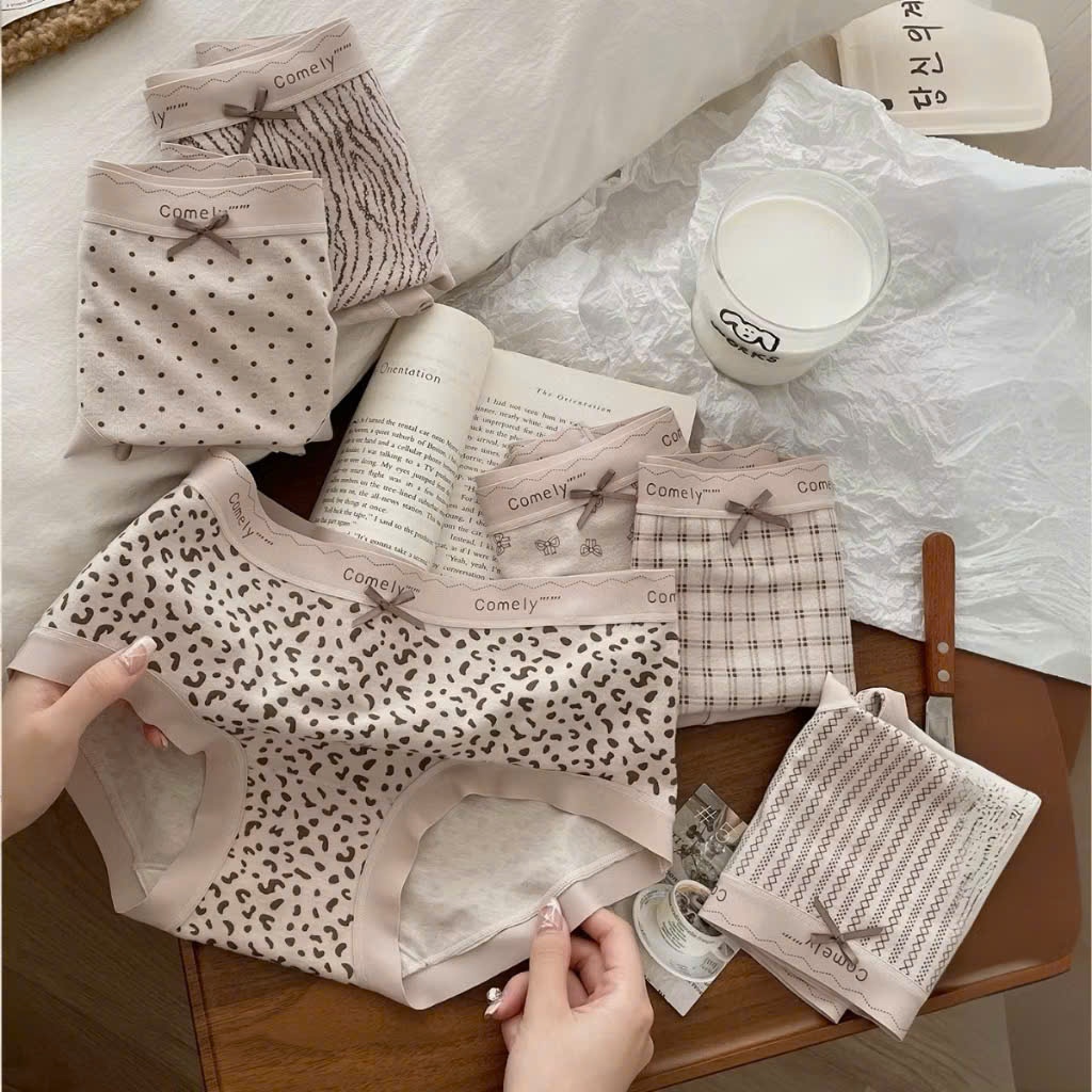 Quần Lót Cotton Vintage Comely Thun Tông Nâu Be Mix Họa Tiết Xinh chất vải mát mịn  A55