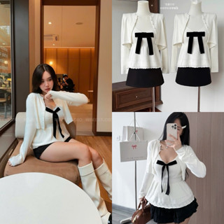 studioby25 | SET ÁO DÂY LEN XOÈ NƠ NHUNG KÈM CARDIGAN HÀNG QC
