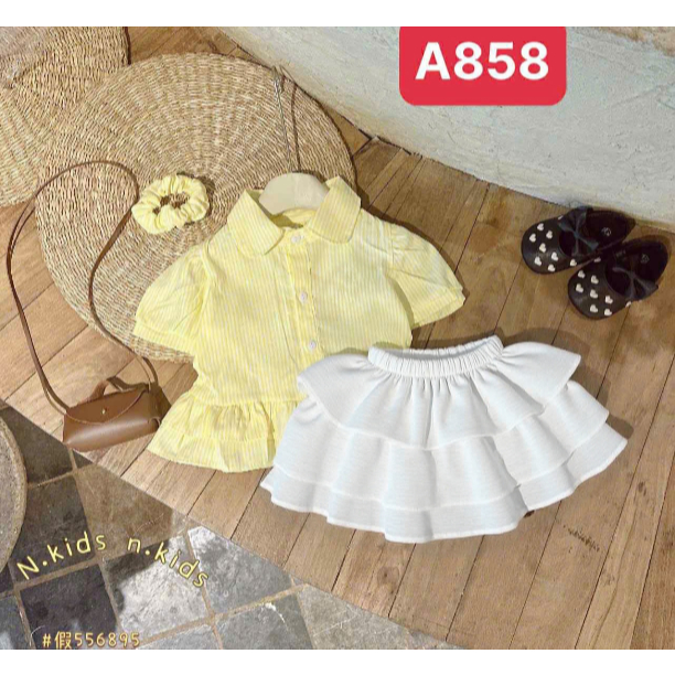Váy bé gái mùa hè, SET váy tiểu thư 2 chi tiết, áo sơ mi kèm chân váy trắng đáng yêu cho bé [6-25kg]