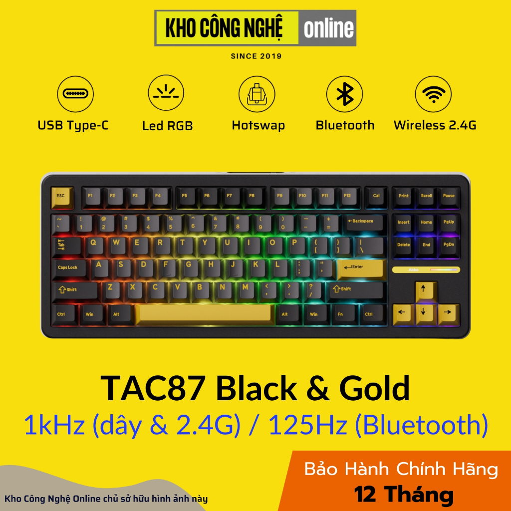 Bàn phím cơ AKKO AKKO TAC87 Black & Gold Mirror Switch