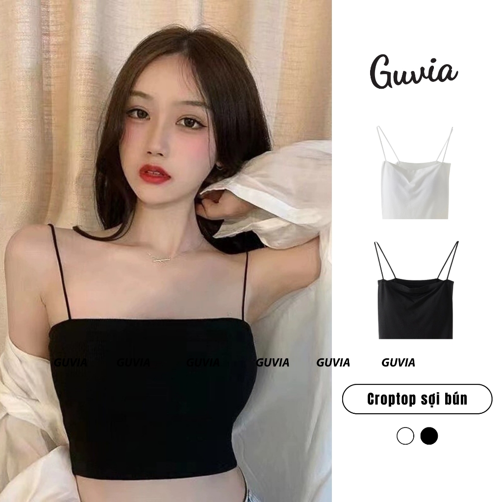 Áo Hai Dây Croptop Sợi Bún Ôm Body Thun Gân, Áo dây Croptop kiểu Sexy dáng ôm Siêu Đẹp GUVIA CR18