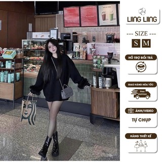 [HOT TREND] Áo Sweater Nữ Nỉ Hàn Form Dài Tay Phối Lông – Áo Form Rộng Dấu Quần Cá Tính – LIING