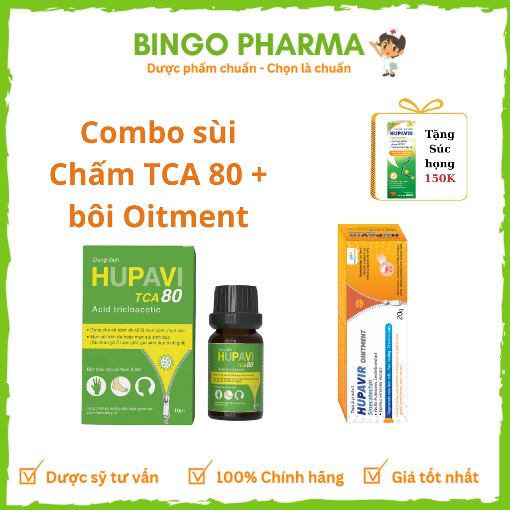 [Mua 1 tặng 1] Bộ chấm rụng sùi Hupavir TCA, bôi Hupavir Ointment 20g hỗ trợ sùi, mụn cơm, mụn cóc