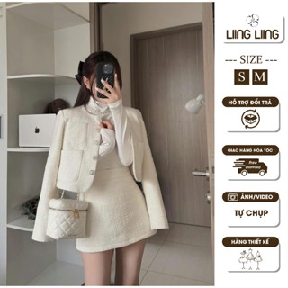 Set Áo Khoác Dạ Tweed Cúc Ngọc Phối Chân Váy A Tiểu Thư Sang Chảnh - LIING