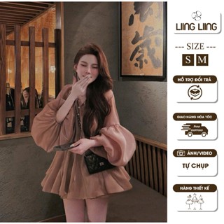 Hàng Thiết Kế, Set Áo Voan Tơ Dáng BabyDoll Xoè Bồng Phối Chân Váy - LIING