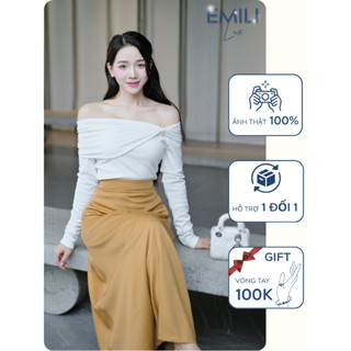Bộ áo len lệch vai dáng dài tay mic chân váy xuông kiểu nữ [V258]