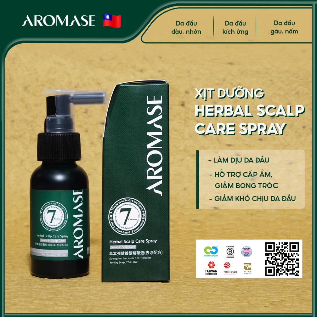 Xịt dưỡng da đầu AROMASE Herbal Scalp Care Spray 40ml: Cấp ẩm và dịu da đầu khô
