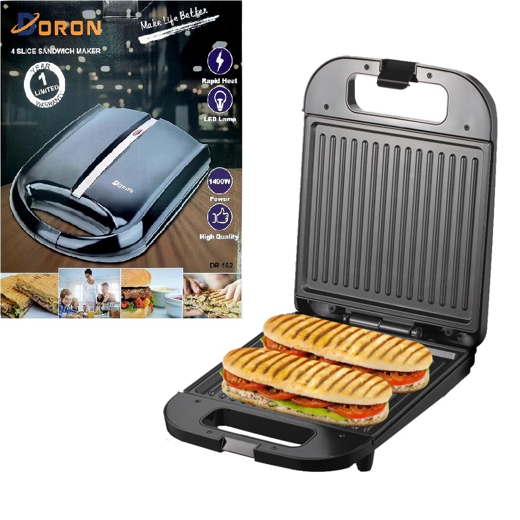 Máy nướng bánh mì sandwich, Máy kẹp bánh mỳ size Rộng DORON 1400W [BH 12 Tháng]