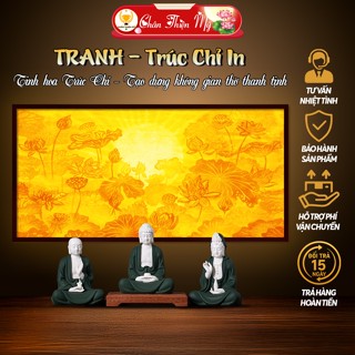 Đèn Bàn Thờ Hoa Sen In Tranh Trúc Chỉ CHÂN THIỆN MỸ, Tranh Treo Phòng Thờ, Ban Thờ Gia Tiên TC-TN-47