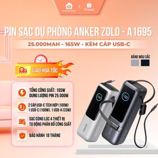  Pin Sạc Dự Phòng Anker Zolo A1695 25000mAh 165W sạc đa thiết bị tích hợp cáp USB-C có thể thu gọn - A1695 