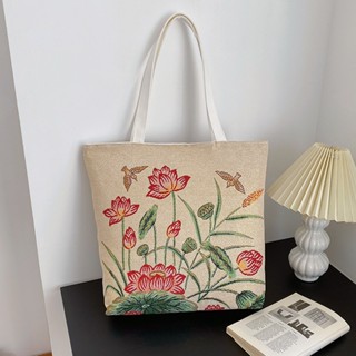  Túi Tote vải đeo vai dung tích lớn thêu hai mặt có khoá kéo túi đi chơi túi đựng đồ du lịch cỡ lớn cho nữ HX405 