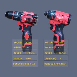  Combo máy khoan 3 chức năng và máy chuyên vít Mil M16  động cơ không chổi than sử dụng pin 16V 