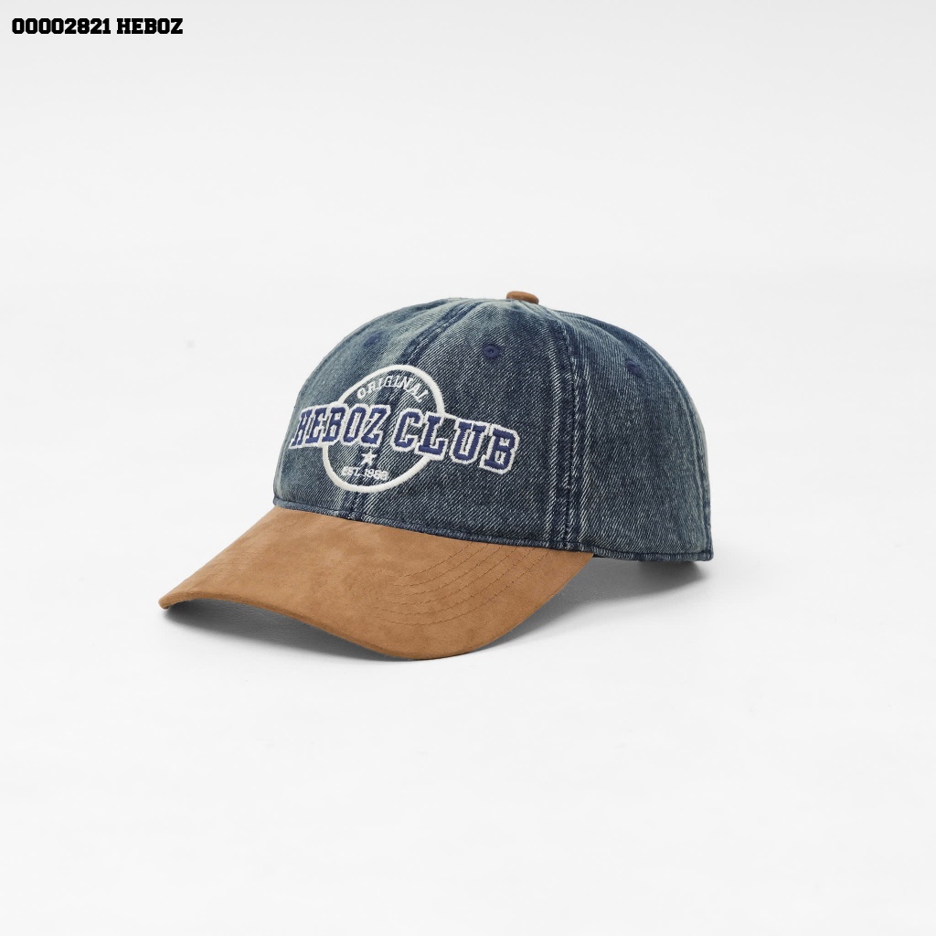 Nón denim Heboz suede 2M, mũ lưỡi trai nam phối da lộn cao cấp - 00002821